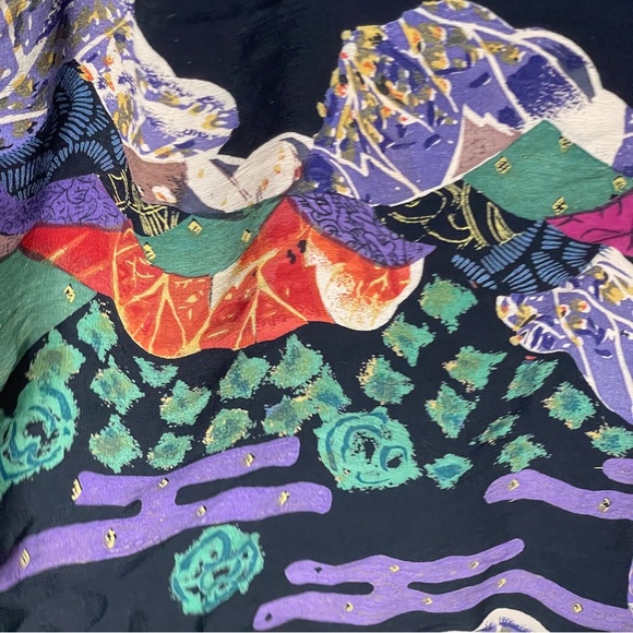 VTG M Polo Tsuru Rayon Kimono Women’s One Size Purple Black Floral Reversible - Picture 5 of 7